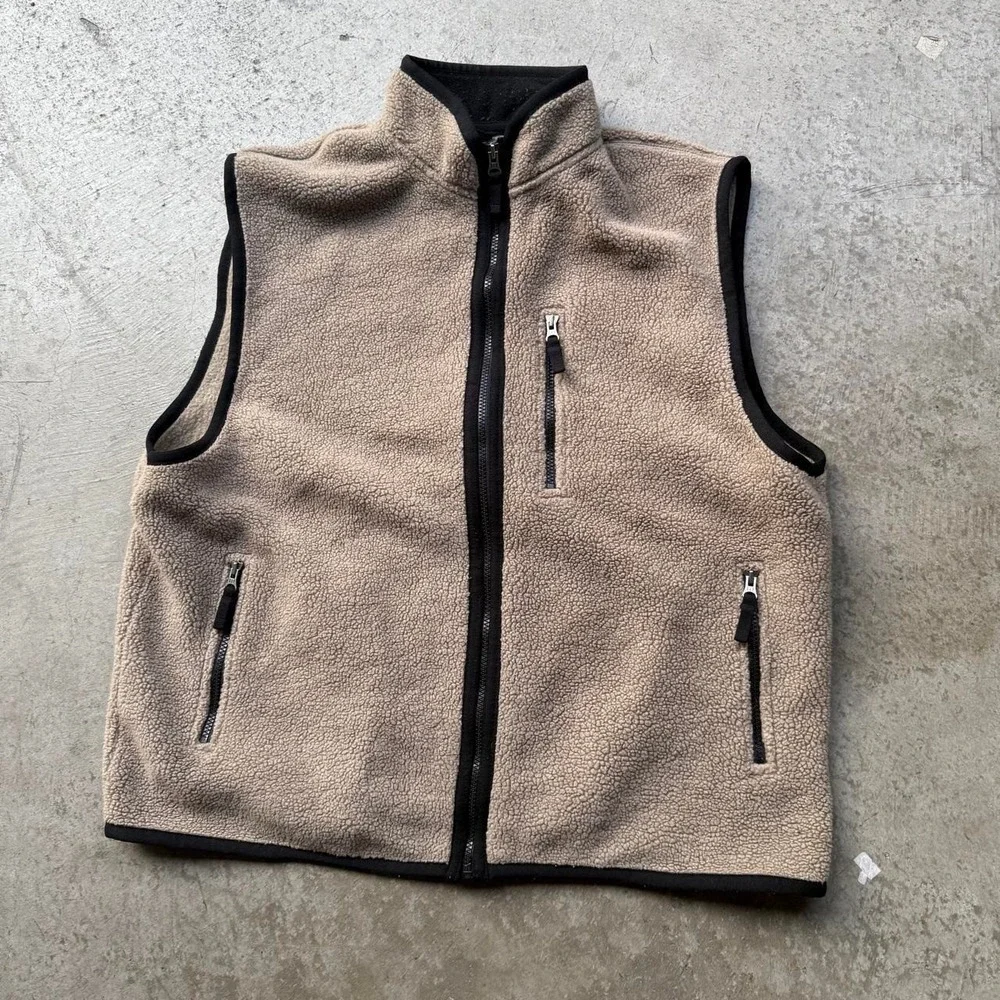 Vintage 90s Gap Oatmeal Sherpa Deep Pile Fleece Full Zip Vest XL Outdoors Hiking